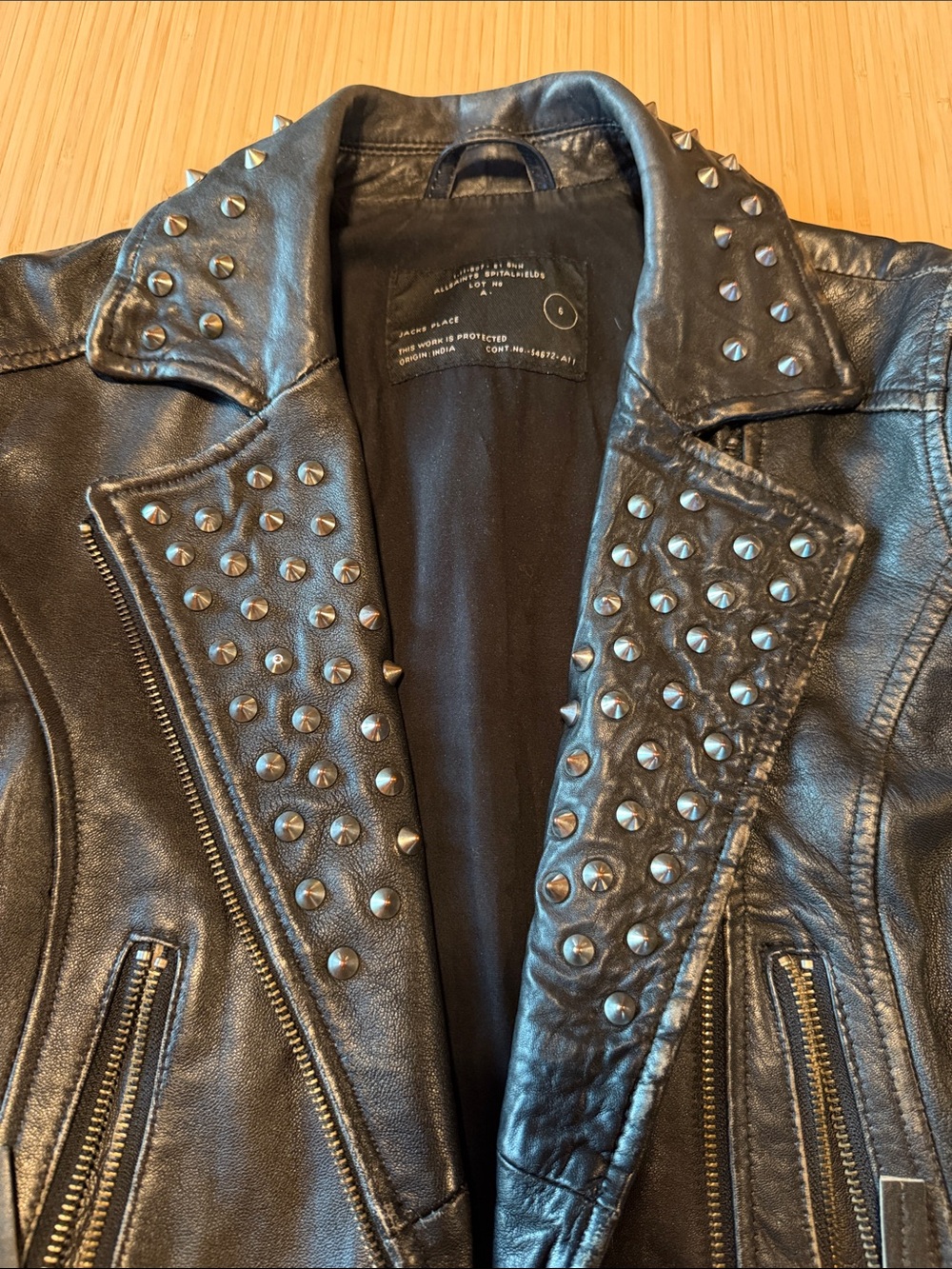 All Saints Studded Leather Biker Moto Jacket Black US 2 - Picture 2 of 14